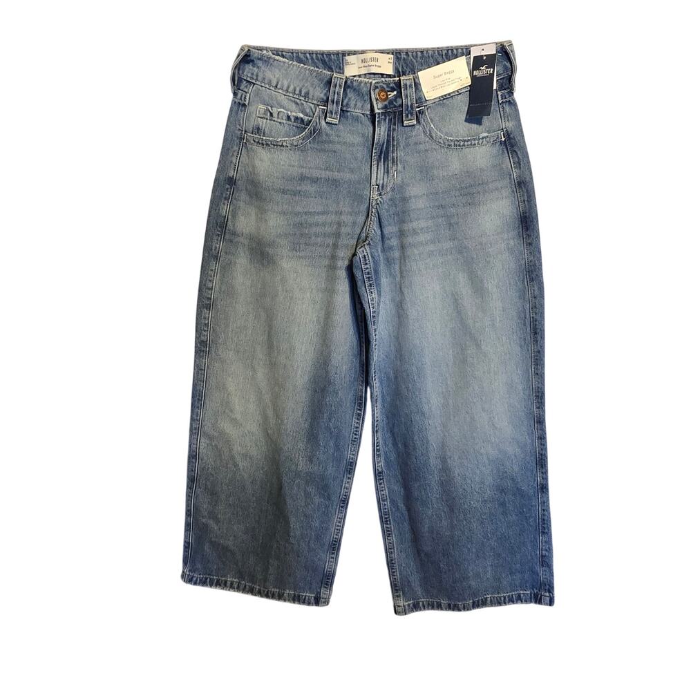 Hollister Jeans Womens 4 Short Blue Super Baggy Low Rise Wide Leg Skater NWT